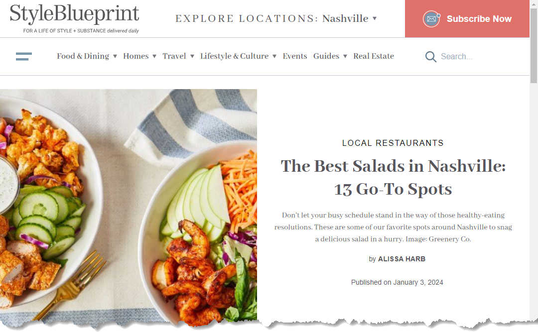 Screenshot of StyleBlueprint Article - Best Salads